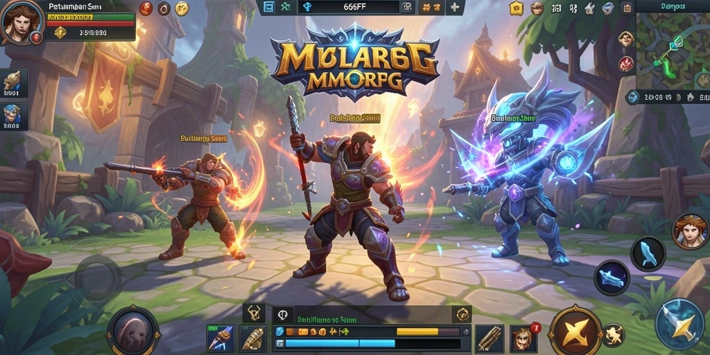 Screenshot 666FF menampilkan karakter dalam aksi berjuang melawan monster di dunia MMORPG.