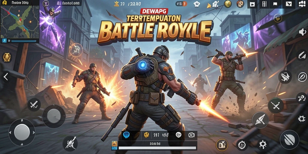 Gameplay DEWAPG menampilkan aksi intens dalam arena Battle Royale.